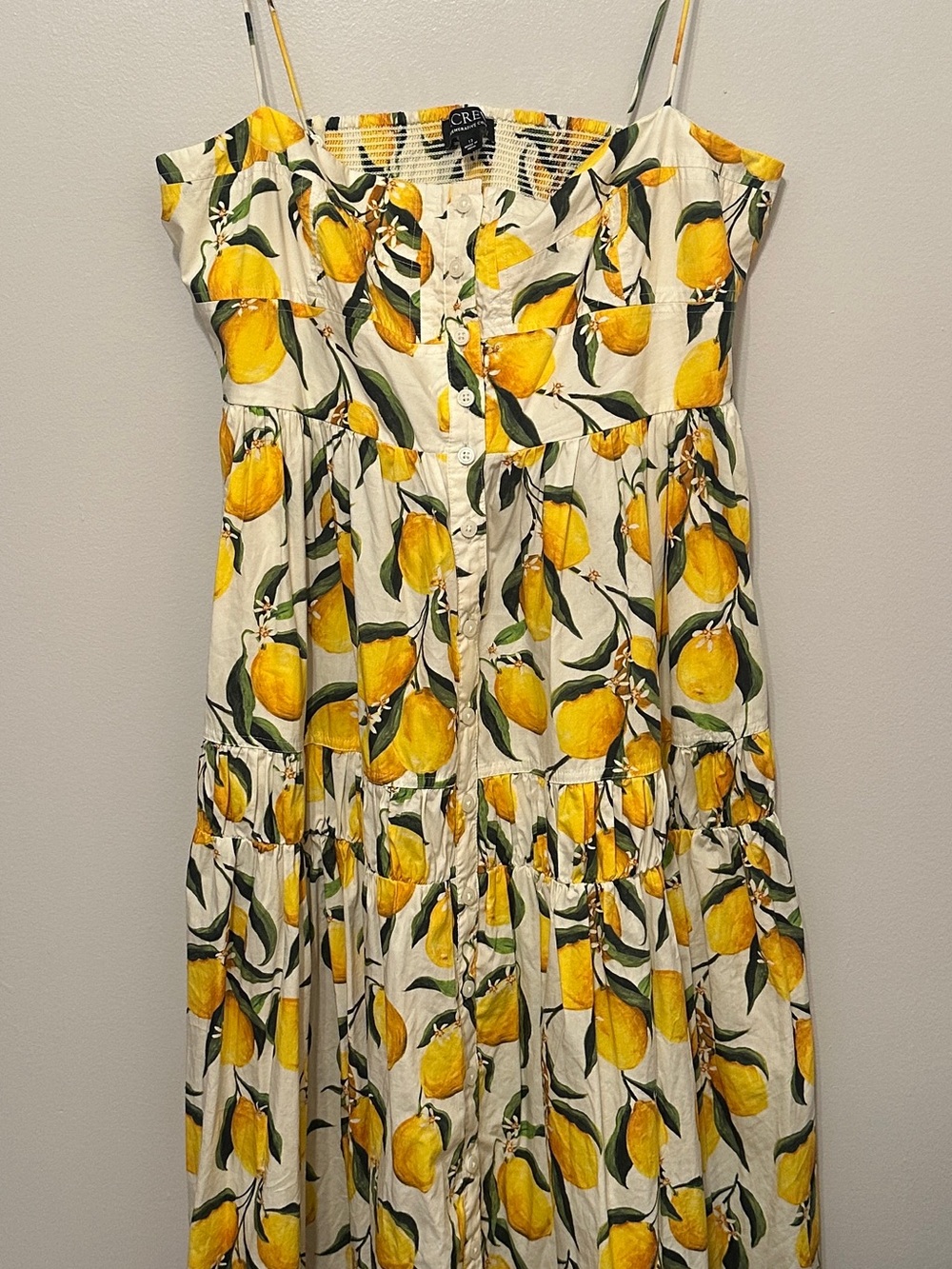 J. Crew White Sundress with Yellow Lemon Print